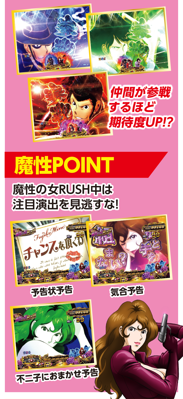 魔性POINT 魔性の女RUSH中は注目演出を見逃すな!